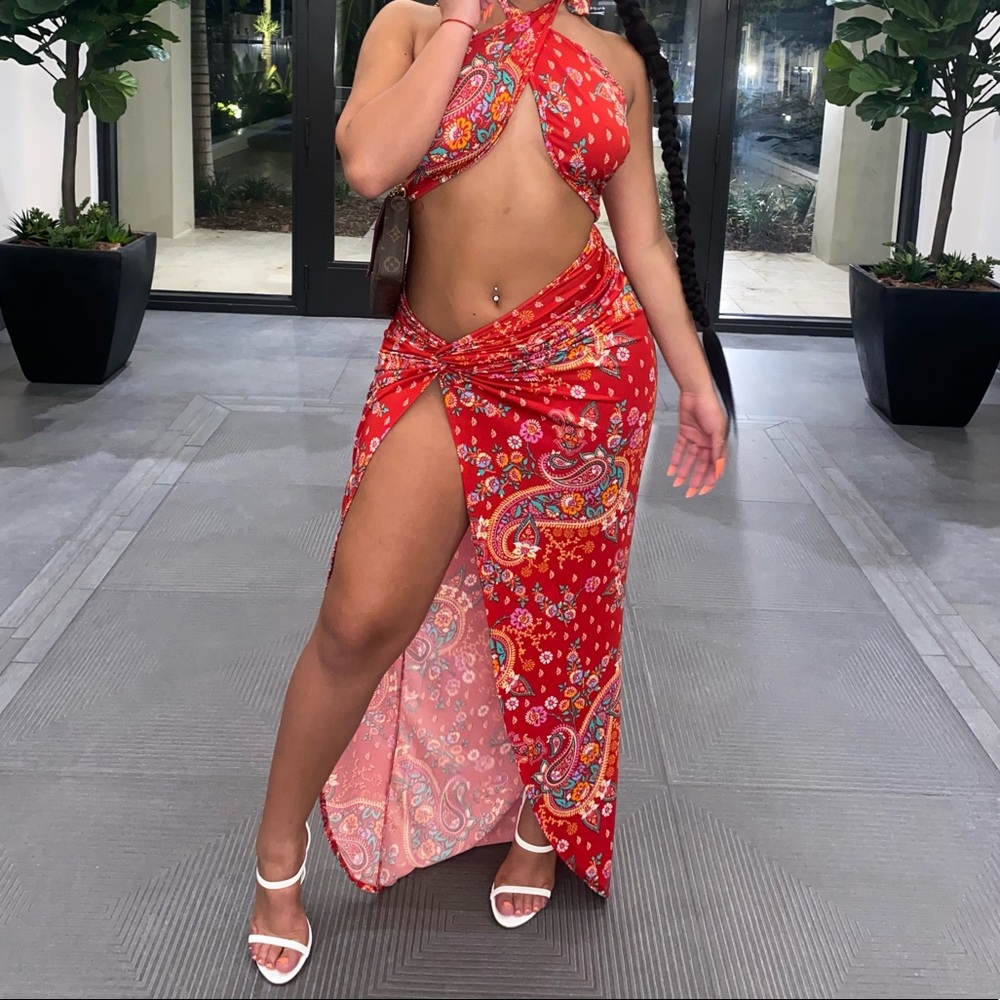 Red slit dress